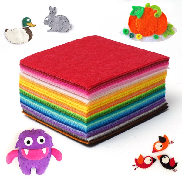 50pcs Felt Fabric Sheet 4"x4" Assorted Color DIY Craft Squares Nonwoven 1mm Thick