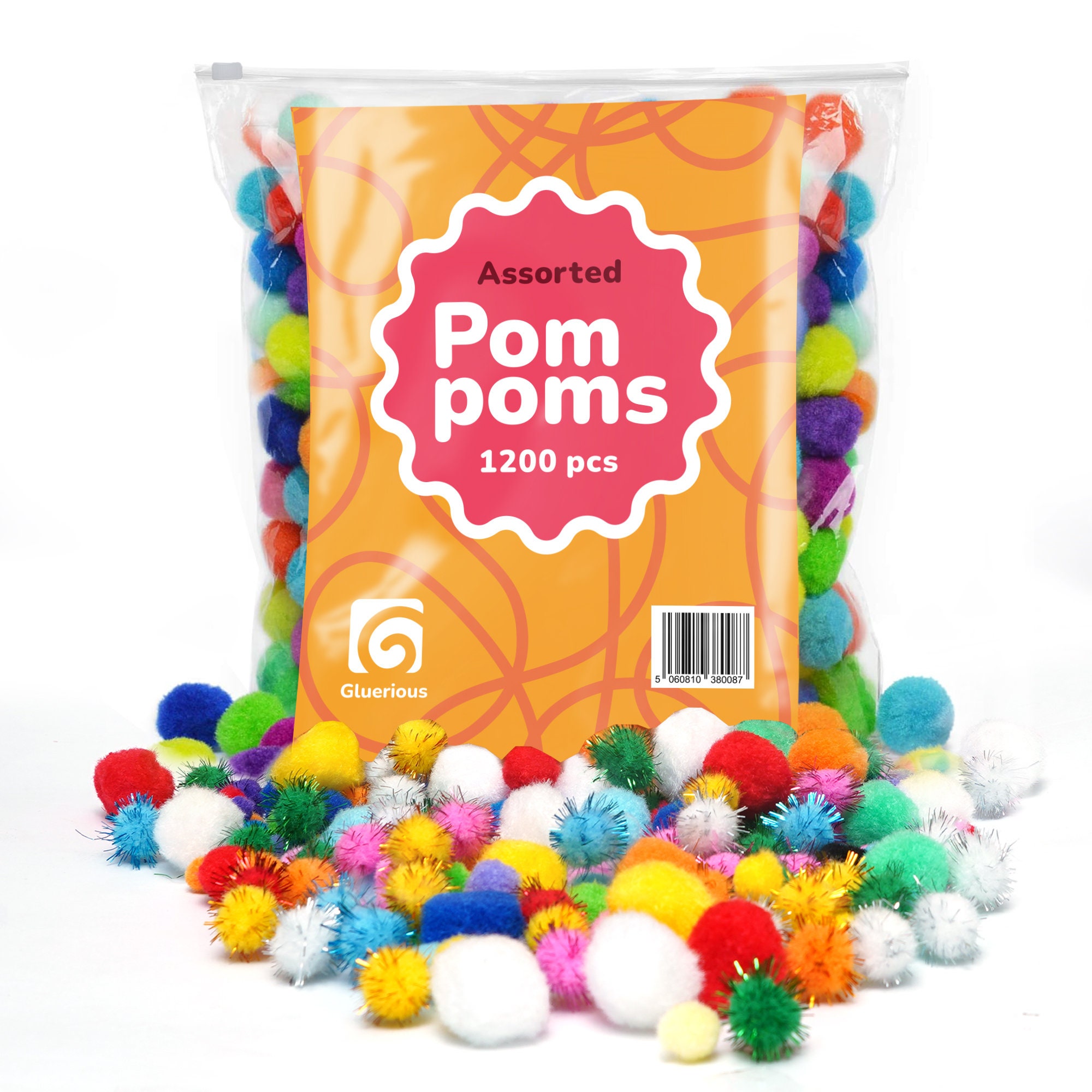 Gluerious 1200pcs Multicolor Pom Pom Balls Assorted Sizes & 