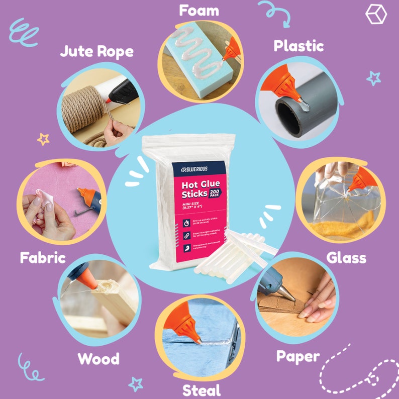 Gluerious Mini Hot Glue Sticks for Glue Gun, 200pcs Bulk Pack 0.27x4