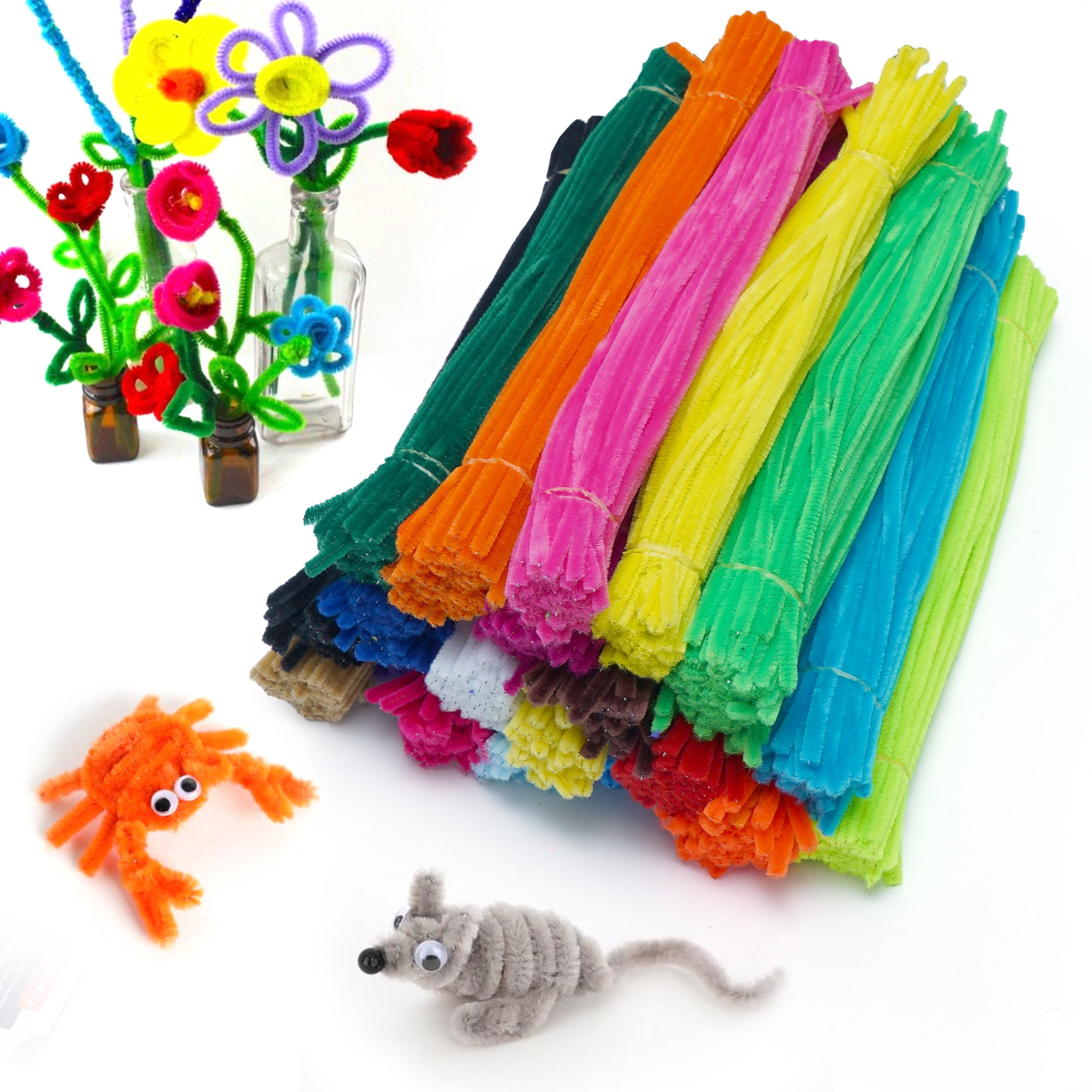 RIMOBUL Pipe Cleaners Craft Chenille Stems 100 Pcs Chenille Cleaners Kids  Fuzzy Sticks for DIY Art Creative Crafts Decorations, 6 mm x 12 Inch