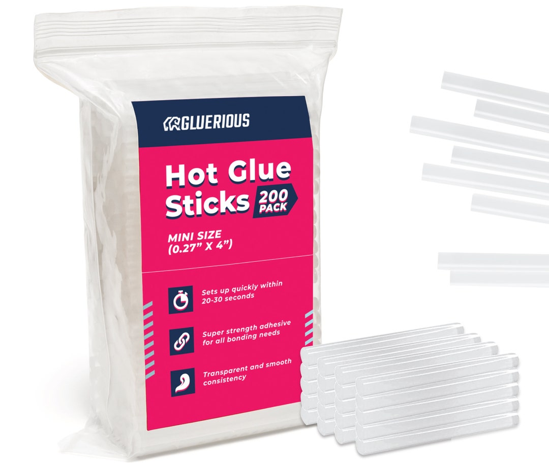 Gluerious Mini Hot Glue Sticks for Glue Gun, 200pcs Bulk Pack 0.27x4 Inches Small Size, Multi
