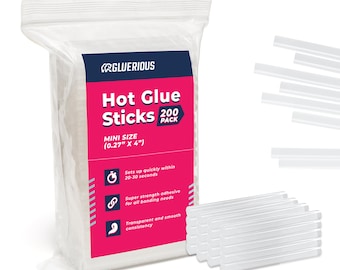 Gluerious Mini Hot Glue Sticks For Glue Gun, 200pcs Bulk Pack 0.27x4 inches Small Size, Multi Temp for Arts Crafts DIY Fabric & More.