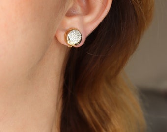 Shiny Golden Diamond Clip-on Earrings "LILY" - Rhinestone clip on - Non pierced ears - Cubic zirconia clip-on earrings