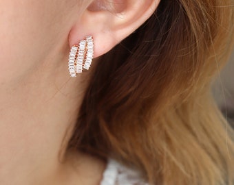 Shiny Gold Diamond Clip-on Earrings "SHANTEL" - Rhinestone clip on - Non pierced ears - Cubic zirconia clip-on earrings