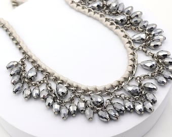 Sparkling Gray Crystal Chain Link Necklace - Voluminous and Elegant Jewelry