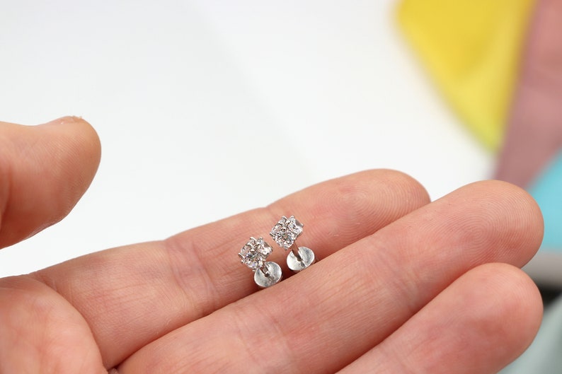 Sparkling Sphere Crystal Stud Earrings - Sterling Silver with Rhodium Plating - Elegant Dainty Studs - Cubic Zirconia