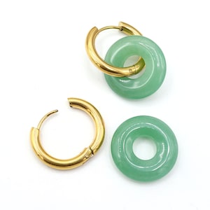 Natural Green Aventurine Gold Hoop Earrings, Green Earrings, Natural Aventurine donut hoop earrings