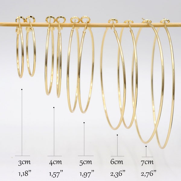 Gouden dunne hoepel oorbellen - gouden hoepels oorbellen - 3cm/4cm/5cm/6cm/7cm
