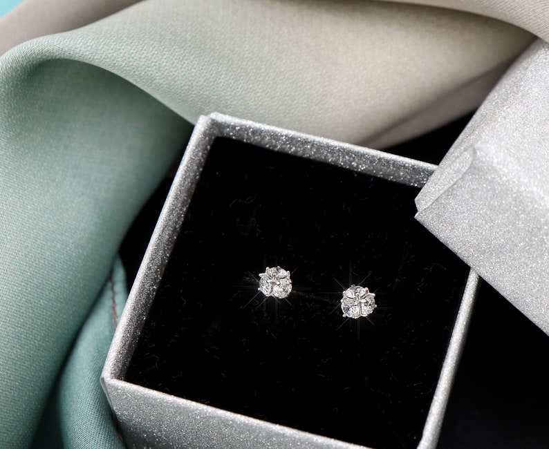 Sparkling Sphere Crystal Stud Earrings - Sterling Silver with Rhodium Plating - Elegant Dainty Studs - Cubic Zirconia