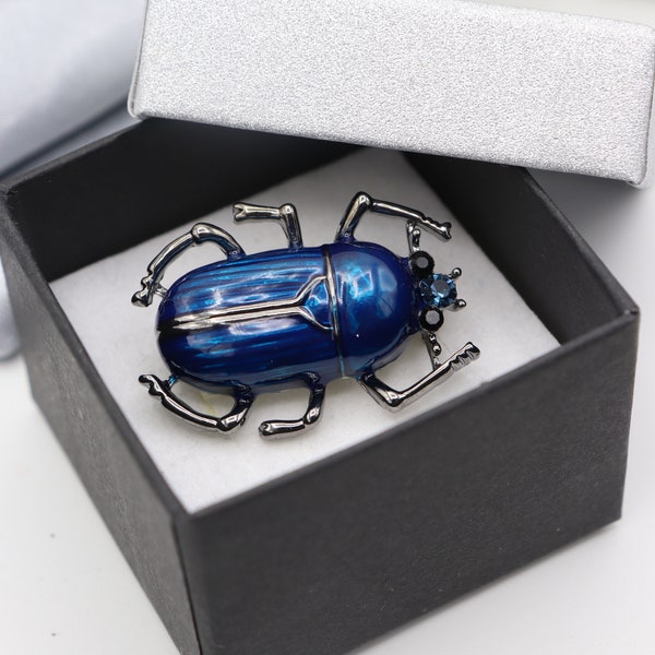 Blue Scarab Beetle Brooch - Enamel Brooch Egyptian Beetle - Insect Brooch - Pin Hat - Scarab brooch - Retro jewelry - Egyptian brooch