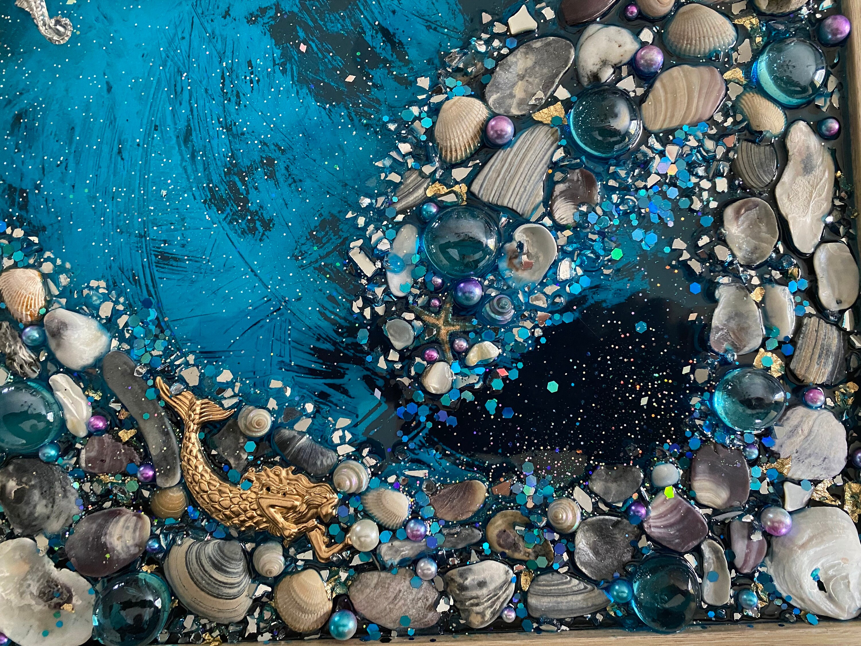 Sea Shell Glass Window Art Coastal Seascape Resin Art/ Shell Medley ...