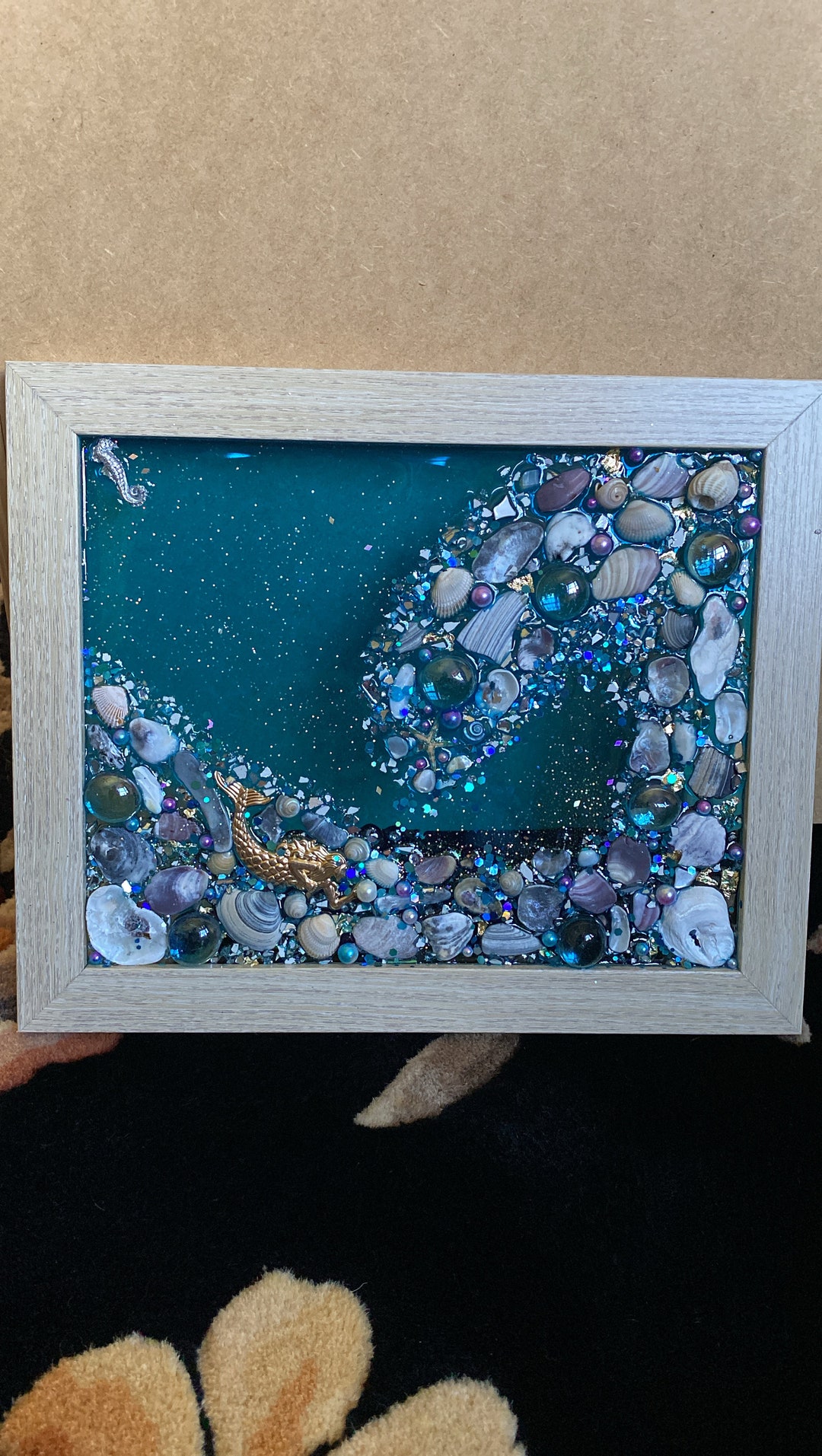 Sea Shell Glass Window Art Coastal Seascape Resin Art/ Shell Medley ...