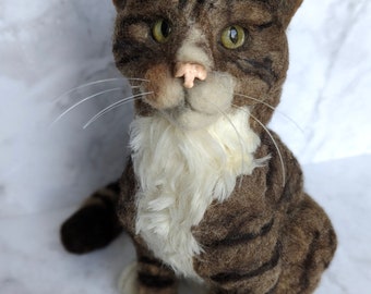 Custom Needle Felted Cat Replica: 10" Handmade Pet Sculpture, Personalised Portrait