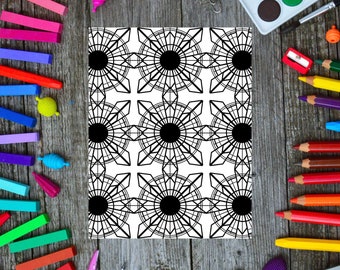 Bold Geometric Coloring Page, Digital Coloring Page, Adult Coloring Page, Kids Coloring Page, Teen Coloring Page, Relaxing Coloring PDF