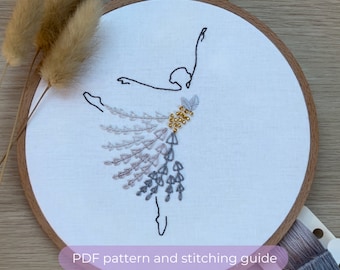 Ballerina Embroidery Pattern | Purple | Dancer | Ballet | Floral Design | Nutcracker | DIY Modern Hand Embroidery Pattern | Digital PDF |