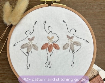 Ballerina Trio Embroidery Pattern | Ballet | Dance | Tutu | Dancer | Floral Design| DIY Modern Hand Embroidery Pattern | Digital PDF
