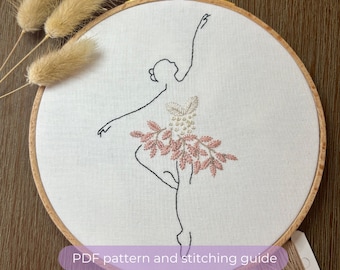 Ballerina Embroidery Pattern | Dancer | Ballet | Floral Design | Nutcracker | DIY Modern Hand Embroidery Pattern | Digital PDF | Stitching |