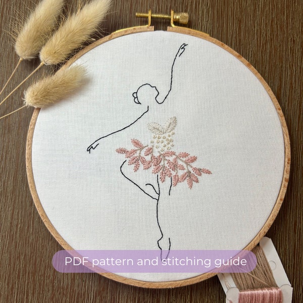 Ballerina Embroidery Pattern | Dancer | Ballet | Floral Design | Nutcracker | DIY Modern Hand Embroidery Pattern | Digital PDF | Stitching |