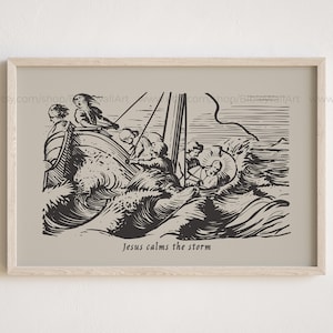 Jesus Calms the Storm Print: Minimalist Christian Wall Art (Digital Download)