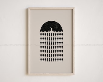 Jesus Preaching from Peter’s Boat – Sermon on the Lake Luke 5:1-11, Fishers of Men Bible Story Wall Art Abstract Christian Home Decor Print