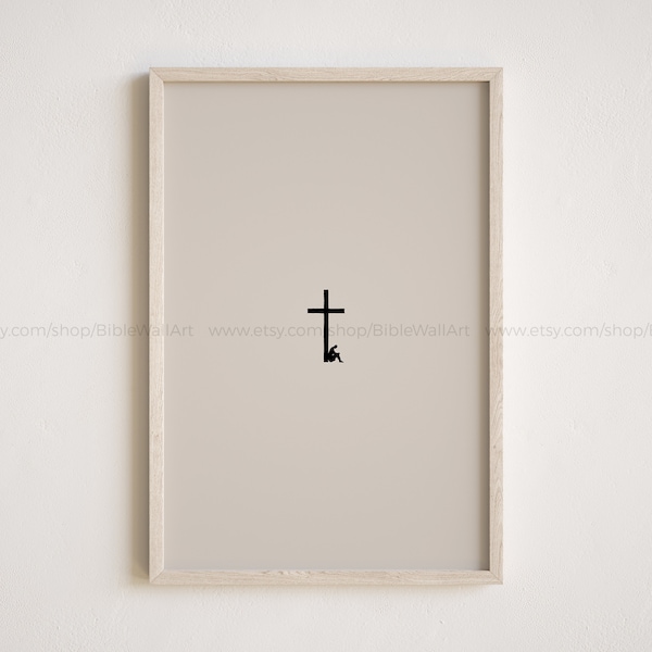 At the foot of the cross - Minimalist Religious Art, Modern Christian Decor, Redemption Art, Crucifixion Art, Easter Sign, Easter Decor