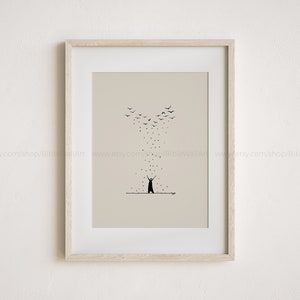 Elías y los cuervos, arte cristiano abstracto imprimible, decoración de cocina cristiana, arte cristiano simple, regalo cristiano minimalista para ella