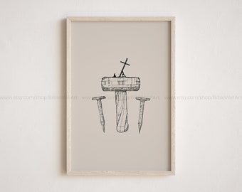 Jesus on the Cross – Crucifixion of Christ Calvary Wall Art Passion of Christ with Hammer and Nails Christian Easter Faith-Based Home Decor