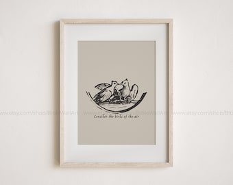 Look at the Birds Rustic Christian Home Decor Wall Art Faith-Based Gift Poster Matthew 6:26