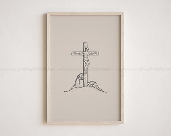 Mujer contempla a tu hijo, El arte de la crucifixión, Arte bíblico minimalista, Impresiones de Pascua, Estaciones de la cruz, Decoración de pared imprimible de Pascua