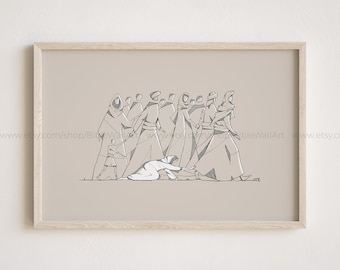 Woman Healed by Jesus – Touching the Hem of His Garment Bible Story Print Faith Over Fear Modern Christian Wall Art Poster Home Decor Gift