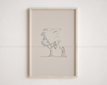 Impresión de la historia bíblica de Zaqueo y Jesús: arte mural cristiano, neutral, inspirador, decoración del hogar basada en la fe, regalo, póster del Evangelio del Nuevo Testamento