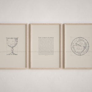 Holy Communion, Lords Supper,Set of 3 bible prints, Christian Modern Poster, Minimalist Christian Kitchen Decor, Religious Dining Room Decor