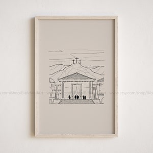 Stampa del processo di Pilato e Gesù, crocifissione, schizzo della Bibbia, arte minimalista, decorazione murale cristiana, regalo basato sulla fede