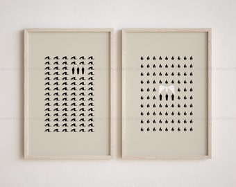 May include: Two framed prints with black and white illustrations. The left print shows a group of people kneeling in prayer. The right print shows a group of people standing with a white angel above them.