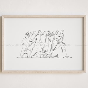 Woman Healed by Jesus – Touching the Hem of His Garment Bible Story Print Faith Over Fear Modern Christian Wall Art Poster Home Decor Gift