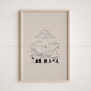 The Ascension of Jesus Christ, Jesus ascends to heaven, Minimalist Christian Art, Modern Christian Print, Beige Bible Art, Bible Poster
