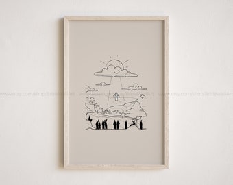 Ascensión de Jesús – Cristo resucitado al cielo, historia bíblica, impresión, póster de arte mural cristiano moderno, decoración del hogar de Pascua basada en la fe, regalo, Hechos 1