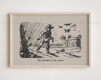 Parable of the Sower – Vintage Rustic Bible Story Print Jesus Parable Gospel Teaching Christian Wall Art Poster Faith-Based Home Decor Gift