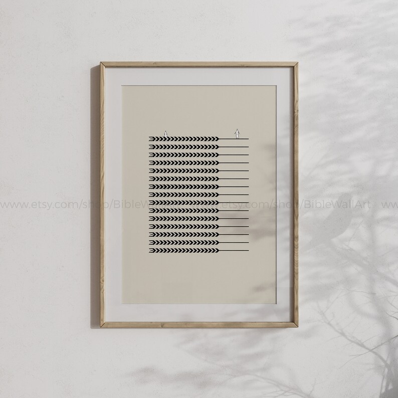 May include: A framed print with a minimalist design featuring a series of black wheat stalks on a beige background.