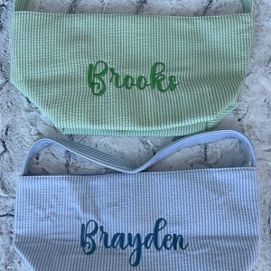 Personalized Seersucker Easter Basket - Embroidered Holiday Basket for kids or adults, Easter Basket, Valentine's Basket, Toddler Easter