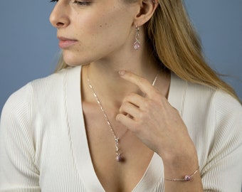 Rhodochrosite Jewelry Set | Pendant Necklace + Bracelet + Dangle Earrings | Sterling Silver Jewelry Set | Pastel Rose Rhodochrosite