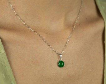 Jade Necklace | Pendant Necklace | Sterling Silver Necklace | Natural Green Jade | Dainty Necklace | Lobster Clasp