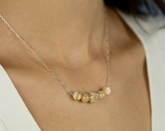 Mother of Pearl Necklace | Bar Necklace | Sterling Silver Necklace | Beige Mother of Pearl | Beaded Chain Necklace