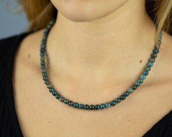 Apatite Necklace | Sterling Silver Necklace | Beaded Necklace | Round Greenish Blue Apatite | Necklace For Women | Lobster Clasp
