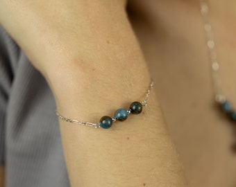 Jasper Bracelet | Bar Bracelet | Sterling Silver Bracelet | Blue Jasper Gemstones | Beaded Bracelet