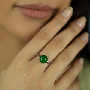 Jadering | Sterlingzilveren ring | Verstelbare band | Enkele stenen ring | Natuurlijke groene jade edelsteen | Ring voor dames