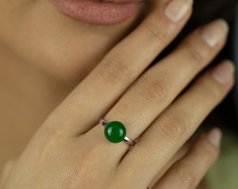 Jade Ring | Sterling Silver Ring | Adjustable Band | Single Stone Ring | Natural Green Jade Gemstone | Ring For Women