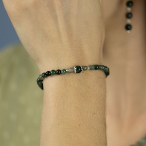Moss Agate Bracelet | Sterling Silver Bracelet | Beaded Bracelet | Natural Green Moss Agate Stones | Bracelet For Women | Lobster Clasp