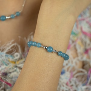 Bracelet Quartz Bleu | Bracelet en argent sterling | Bracelet perlé | Bracelet en pierres précieuses naturelles | Bracelet Pour Femme | Fermoir à homard