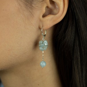 Aquamarine Earrings | Cluster Earrings | Dangle Earrings | Sterling Silver Earrings | Drop Earrings | Leverback Earrings